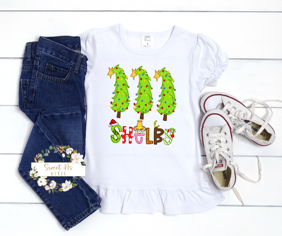 Girls Grouchy Personalized Christmas Tee