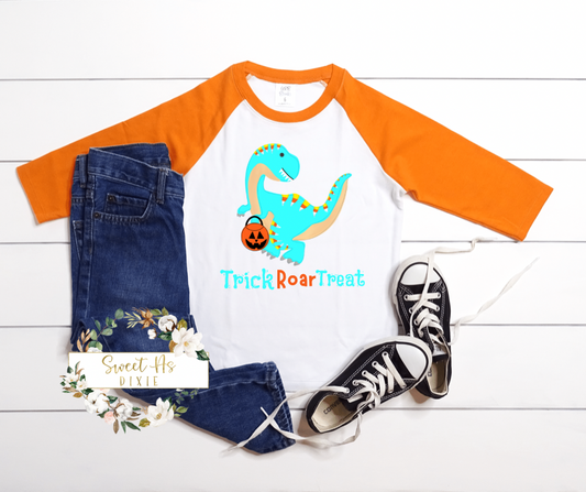 Trick Roar Treat Dino Kids Halloween Tee