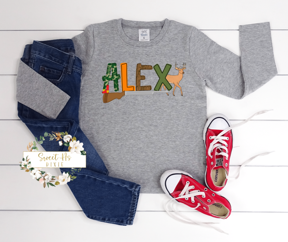 Personalized Hunting Name Kids Graphic Tee